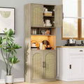 Garvee Kitchen Pantry Cabinet with RGB Light, Tall Kitchen Hutch Bar Cabinet with Microwave Stand,Wood Storage Cabinet,Cupboard for Dining Room, Oak