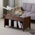 Lift Top Coffee Table with Hidden Compartment & 3 Open Shelves, Rustic Wood