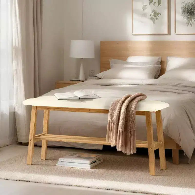 39.4in Solid Wood Upholstered Bench with Seat Tufted Design