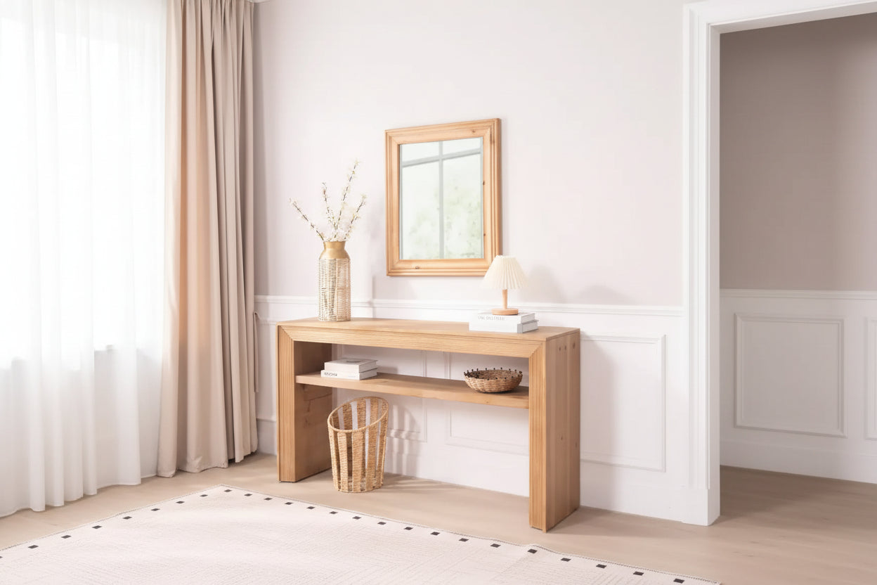 GDFStudio Oakmere Farmhouse Wood Console Table with Storage Shelf