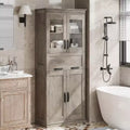 67 Inch Tall Bathroom Storage Cabinet, Freestanding Organizer with 4 Doors and Flip-Up Glass Drawer, Adjustable Shelves for Kitchen Pantry