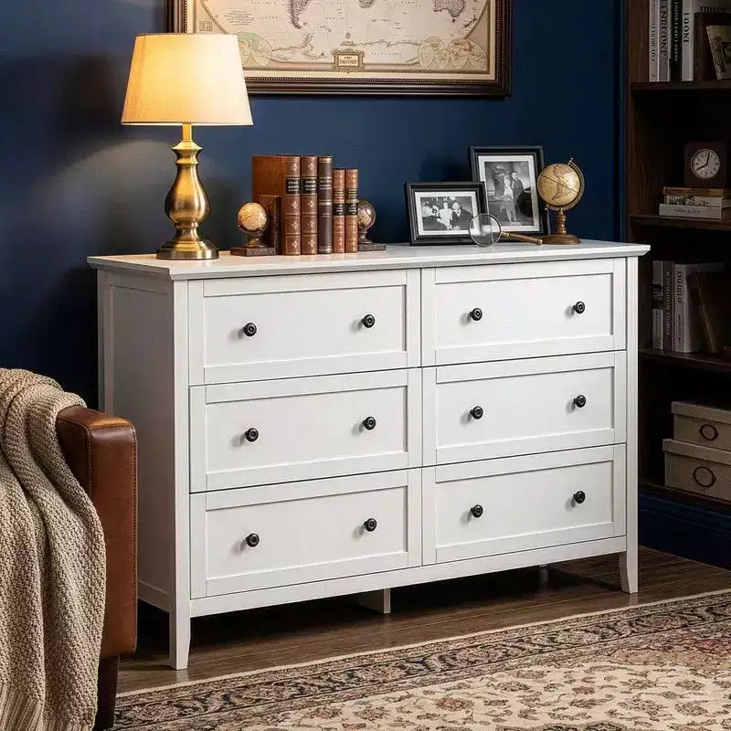 Karl Home 47 Inch Six Drawer Cabinet with Double Row Dual Handles Frame Design Melamine Finish