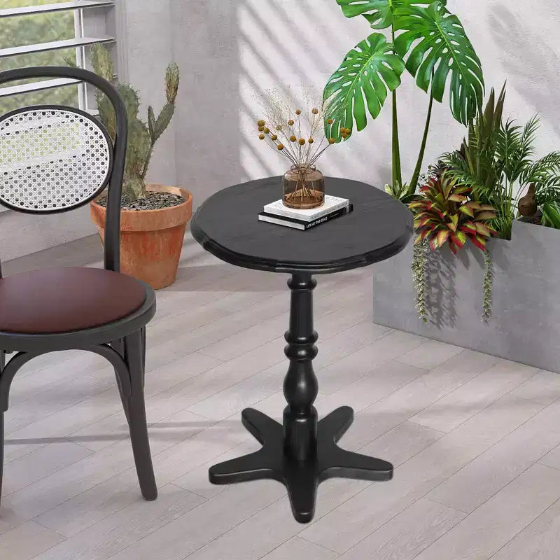 15.75 Inch Black Vintage Round End Table, Wooden Pedestal Side Coffee Table Accent Nightstand for Living Room Bedroom Entryway