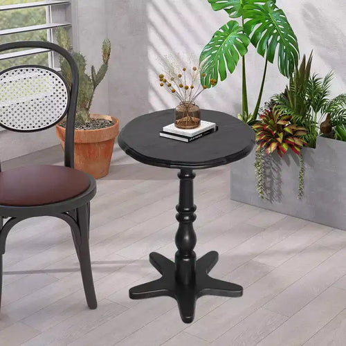 15.75 Inch Black Vintage Round End Table, Wooden Pedestal Side Coffee Table Accent Nightstand for Living Room Bedroom Entryway