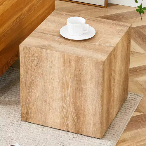 15.7 Light Wood Color MDF Coffee Table, Smooth Texture Minimalist Square No-Assembly Accent Table for Living Room