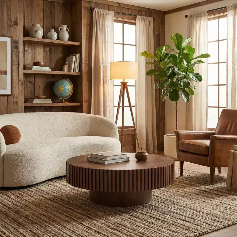 JVNOXK 35.43'' Round Coffee Table Small Coffee Table for Apartment, Modern Living Room Coffee Table with Sturdy Pedestal,Walnut