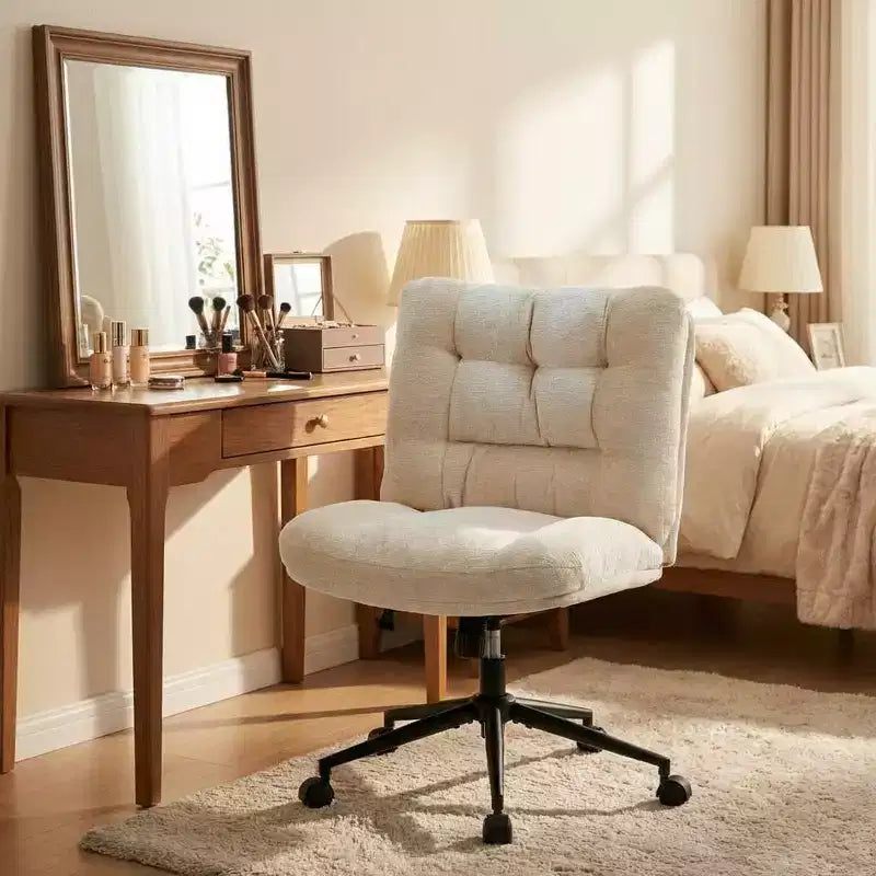 360 Swivel Office Desk Chair, Armless Vanity Chair w/ Wide Double Cushion Seat, Height Adjustable for Office,Bedroom & Study