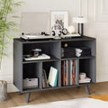 39.5 In Modern Record Player Stand with Charging Station, Engineered Wood Turntable Cabinet Holds 350+ Vinyl Albums, for Living Room, Bedroom, Office
