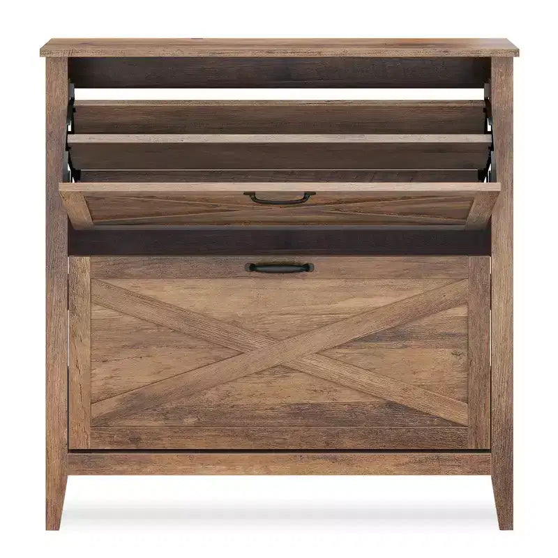 VASAGLE LIRY Collection - Shoe Storage Cabinet Organizer with 2 Flip Drawers, Freestanding Narrow Shoe Rack Cabinet, Fits 12 to 16 Pairs, Honey Brown