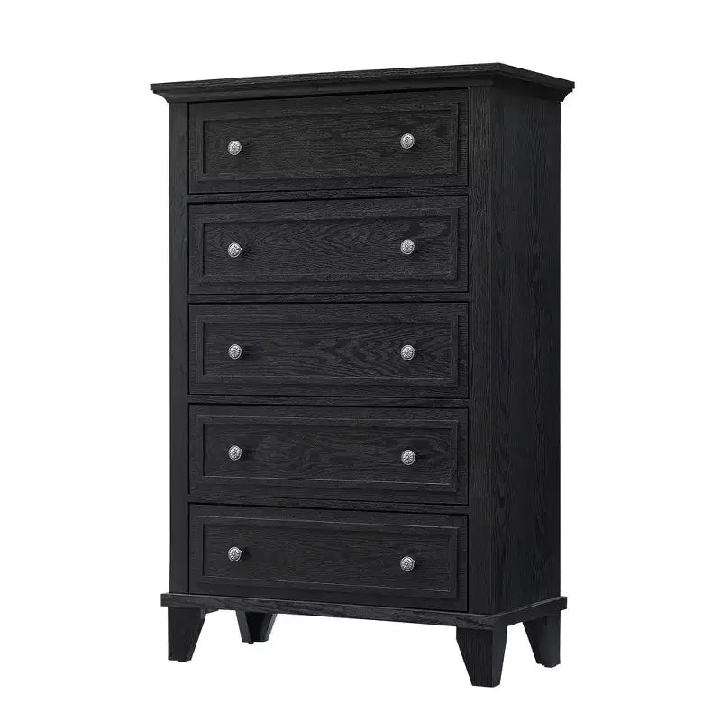 Modern 48 Tall Wood 5-Drawer Dresser, Deep Chest of Drawers with Metal Handles for Bedroom & Living Room