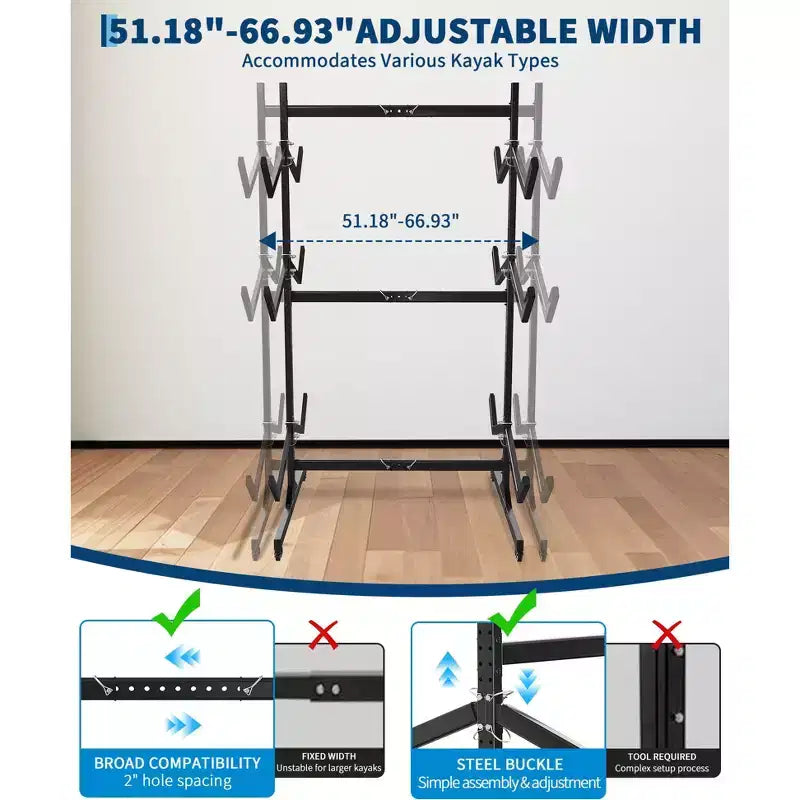 Heavy-Duty Freestanding Kayak Storage Rack Adjustable Steel