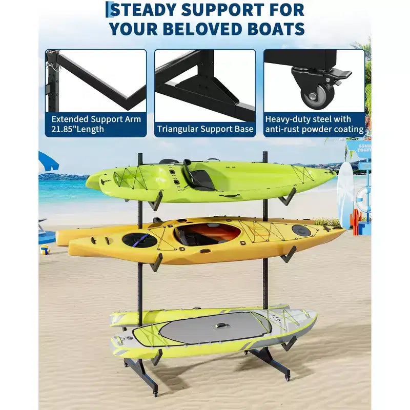 Heavy-Duty Freestanding Kayak Storage Rack Adjustable Steel