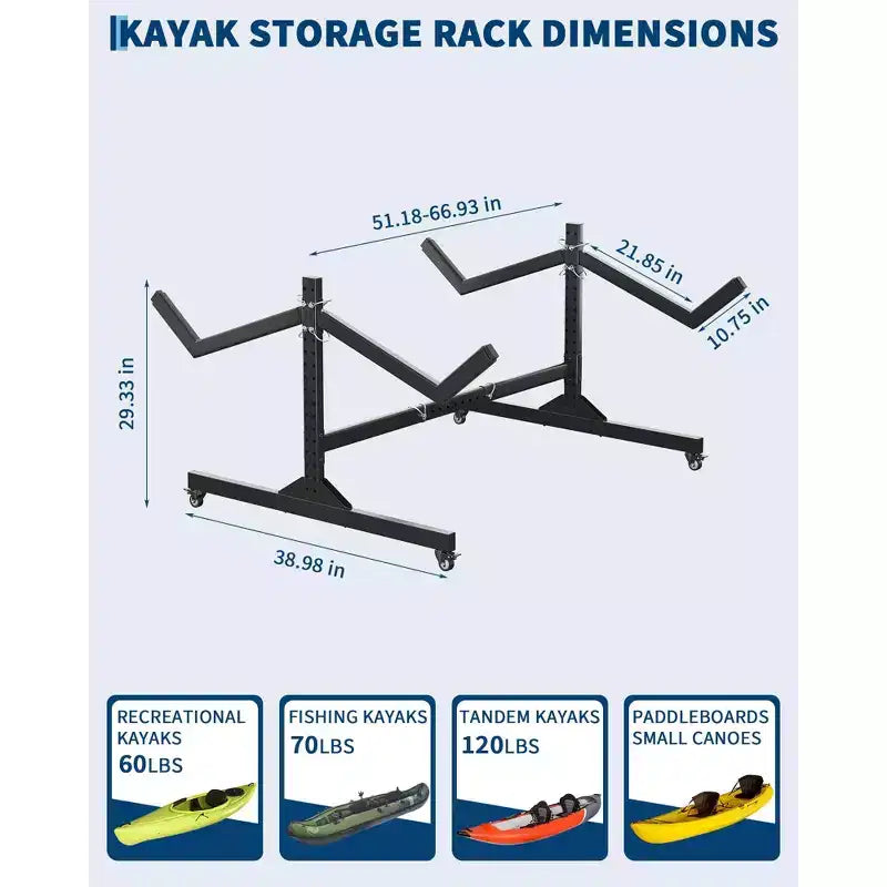 Heavy-Duty Freestanding Kayak Storage Rack Adjustable Steel