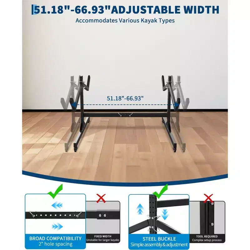 Heavy-Duty Freestanding Kayak Storage Rack Adjustable Steel