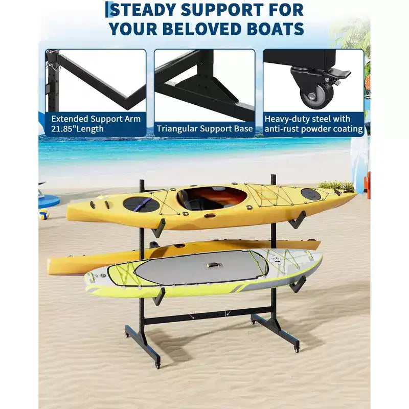 Heavy-Duty Freestanding Kayak Storage Rack Adjustable Steel