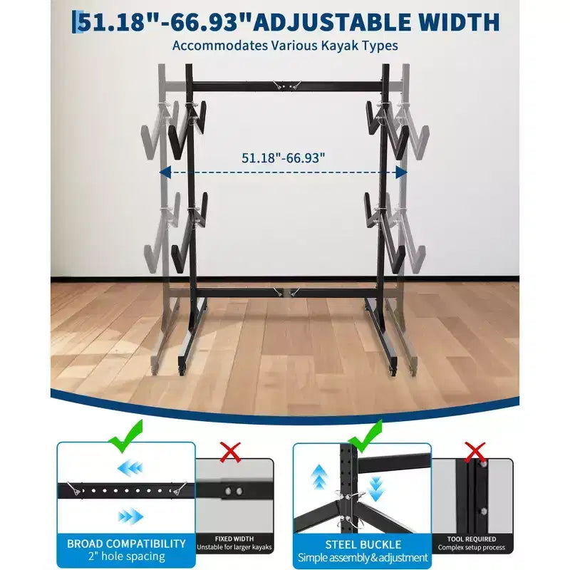 Heavy-Duty Freestanding Kayak Storage Rack Adjustable Steel