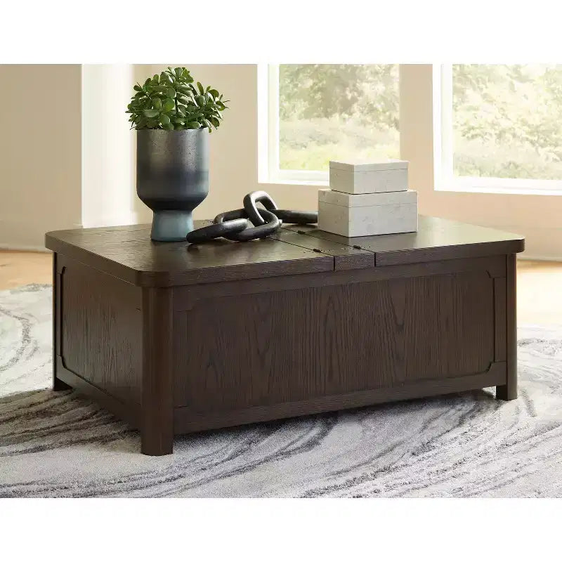 Signature Design by Ashley Breckington Lift Top Coffee Table, Dark Brown with Storage Trunk