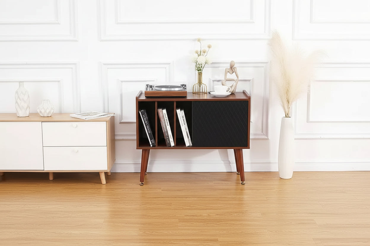 Large Vinyl Record Storage Cabinet Holds 300 Albums, Turntable Stand w/ Charging Station & USB Ports, Record Player End Table Furniture