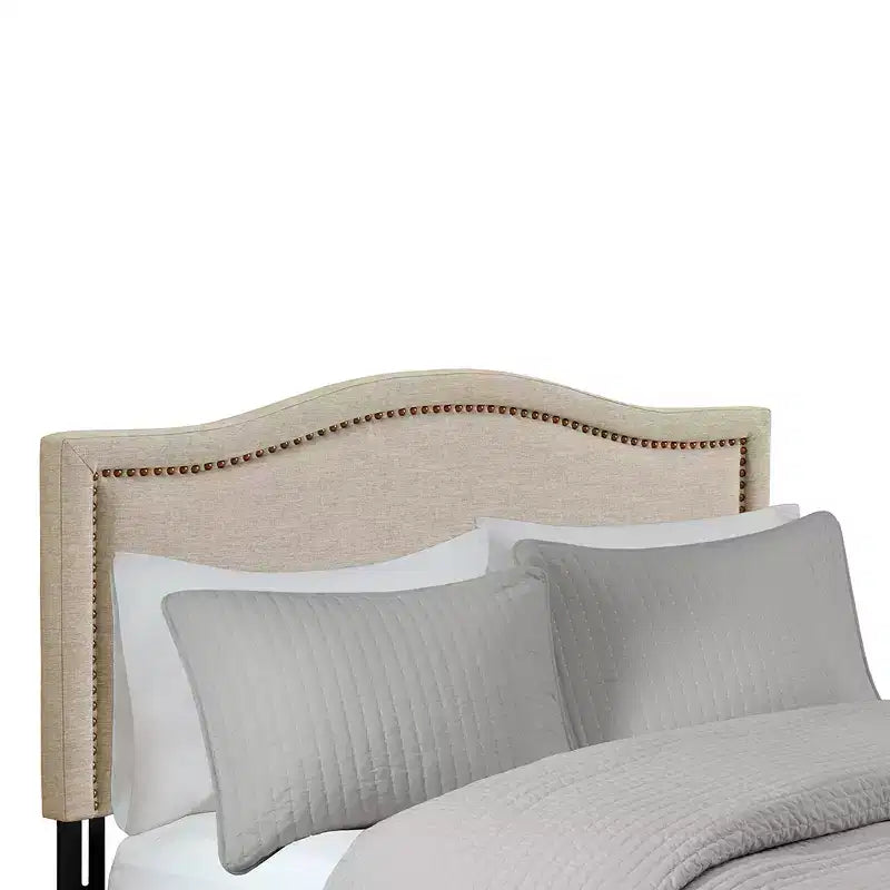 Queen Upholstered Headboard Copper Nailheads Black Metal Legs Plywood