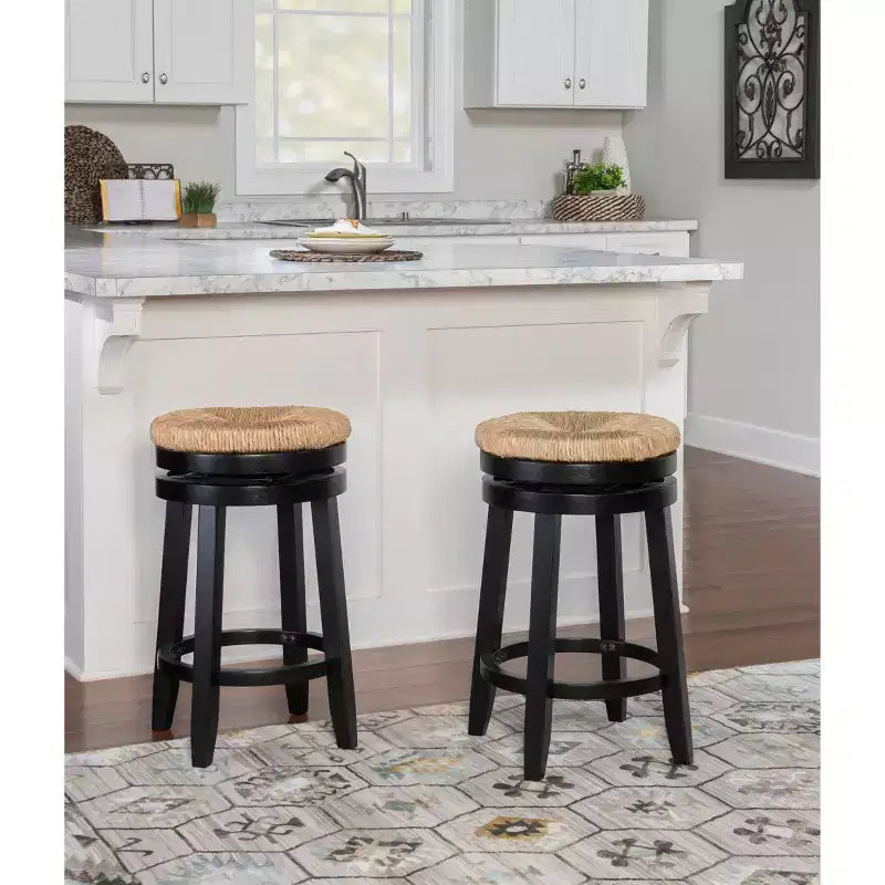 Swivel Backless Counter Height Barstool with Jute Seat