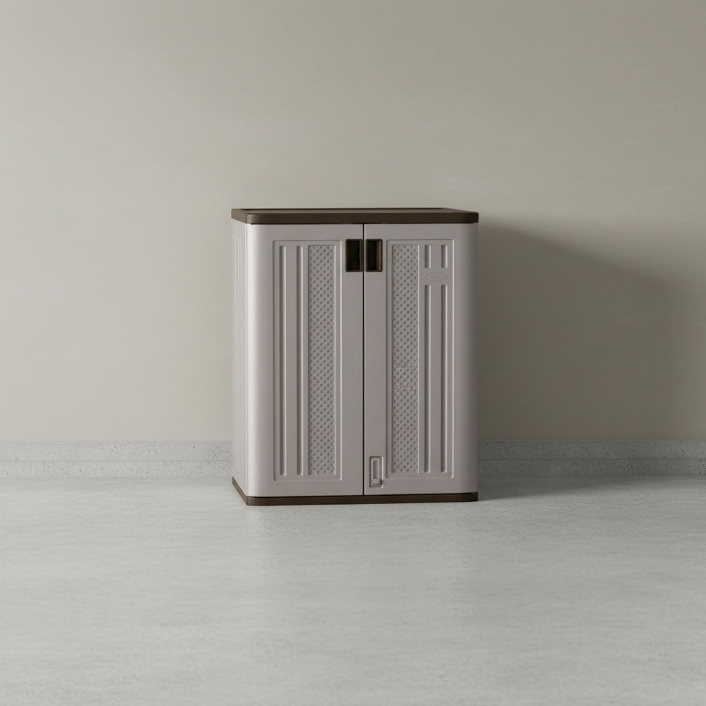 Suncast 9 Cu Ft Base Storage Cabinet with Shelves, Platinum Metallic/Slate
